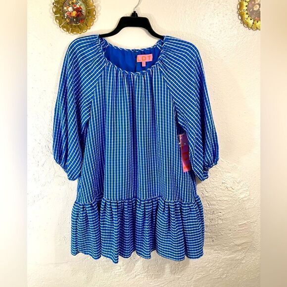 NWT LDT Blue and White Checkered Shift Dress - Picture 3 of 11